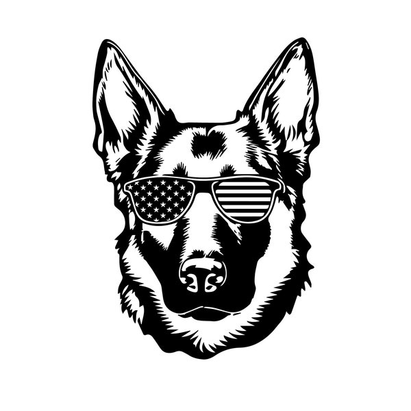 GERMAN SHEPHERD SVG With American Flag, German Shepherd Svg Files For Cricut, American Flag Svg, Dog With Glasses Svg