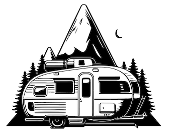 CARAVANA CAMPER SVG, Clipart de caravana, Svg de camping, Archivos de corte Svg de caravana para Cricut, Svg de montaña