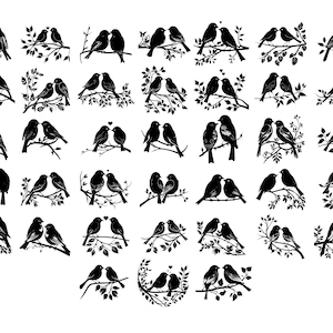PÁSSAROS em TREE BRANCH Svg, Cute Love Birds Svg, Arquivos Svg de pássaros em galhos, Silhueta de pássaros Svg