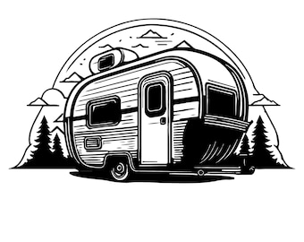 CARAVANA CAMPER SVG, Clipart de caravana, Svg de camping, Archivos de corte Svg de caravana para Cricut, Svg de montaña