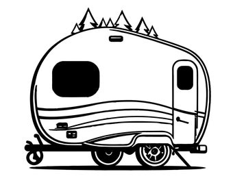 CARAVANA CAMPER SVG, Clipart de caravana, Svg de camping, Archivos de corte Svg de caravana para Cricut, Svg de montaña