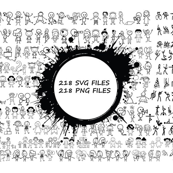 STICK Figuren SVG Bundle, STICK Familie SVG schneiden Dateien, SVG-Dateien für Cricut, Strichmännchen Clipart