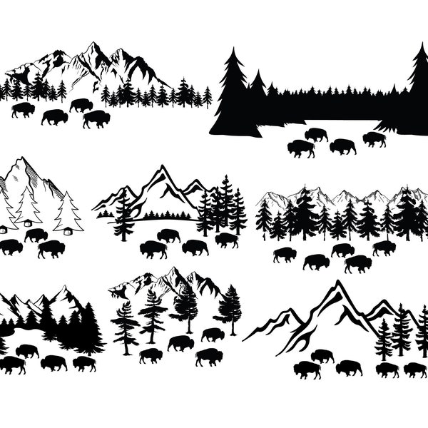 BISON SVG, MOUNTAIN Svg, Wild Bison Svg, Mountain and Bison Svg, Bison cut files for Cricut