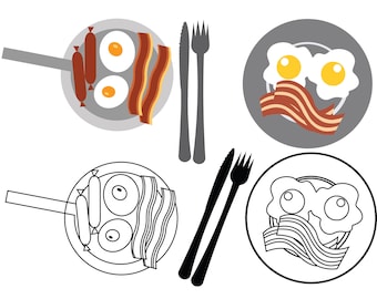 BACON och ÄGG SVG-filer, Bacon och Ägg Clipart, Bacon och Ägg för Cricut