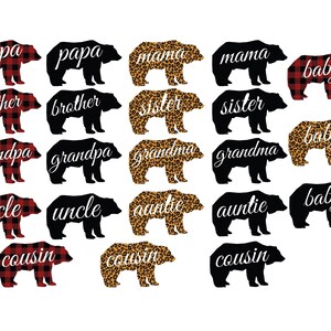 FAMILLE OURS SVG, clipart famille ours, maman ours Svg, papa ours Svg, Svg motif léopard, Svg à carreaux buffle