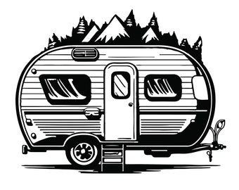 CARAVANA CAMPER SVG, Clipart de caravana, Svg de camping, Archivos de corte Svg de caravana para Cricut, Svg de montaña