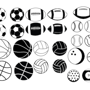 SPORTS BALLS SVG, Sports Ball Clipart, Baseball ball, Basketball ball, Football ball, Soccer Ball, Softball