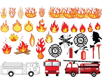 FIRE and FLAMES SVG Bundle, Fire and Flames Clipart Bundle, Firefighter Svg Files for Cricut