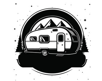 CAMPER CARAVAN SVG, Camper Clipart, Camping Svg, Camper Svg Cut Files For Cricut, Mountain Svg