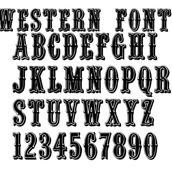 WESTERN FONT SVG, Western Alphabet Svg, Western Letters and Numbers Svg pour Cricut