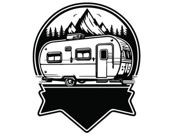 CARAVANA CAMPER SVG, Clipart de caravana, Svg de camping, Archivos de corte Svg de caravana para Cricut, Svg de montaña