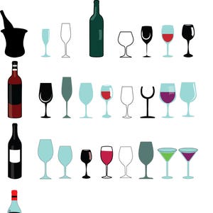 Bicchieri da vino, SVG, champagne, martini vetro, Silhouette, il cammeo Cricut, tagliata file, ClipArt, fratello, plotter da taglio, graphics, JPEG, SVG, Dxf