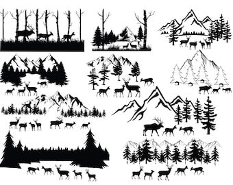 DEER SVG, DEER Clipart, Deer svg cut files for Cricut, Mountain Svg, Evergreen pine svg