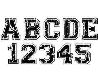 VARSITY DISTRESSED FONT Svg, Varsity distressed alphabet svg, Distressed Varsity letters and numbers