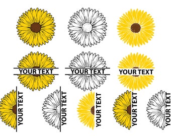 SUNFLOWER SVG, Half SUNFLOWER Svg, Sunflower monogram svg, Sunflower cut files for Cricut