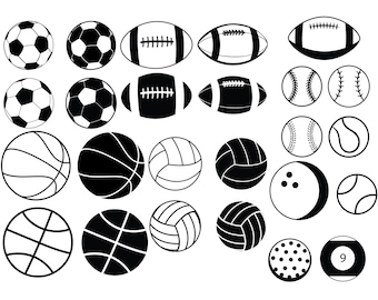 SPORTS BALLS SVG, Sports Ball Clipart, Baseball ball, Basketball ball, Football ball, Soccer Ball, Softball