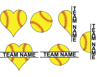 SOFTBALL MONOGRAM SVG, Split Softball Svg, Split Softball Herz, Softball schneiden Dateien für Cricut