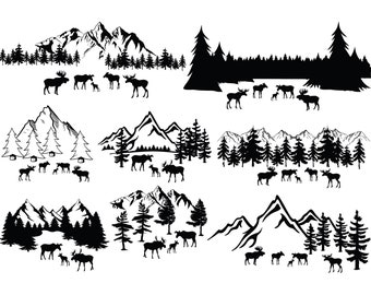 MOOSE SVG, MOUNTAIN Svg, Wild Moose Svg, Mountain and Moose Svg, File di taglio alce per Cricut