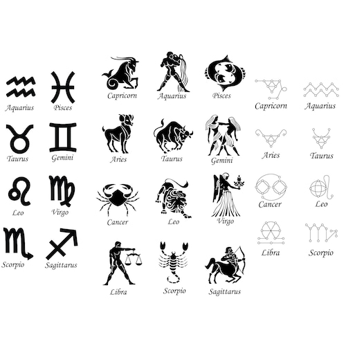 ZODIAC SIGN SVG Bundle Zodiac Sign Clipart Bundle Astrology - Etsy