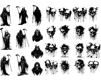DRIPPING SKULLS SVG, Grim Reaper Svg, Skull Svg Cut Files For Cricut, Halloween Svg, Gothic Svg