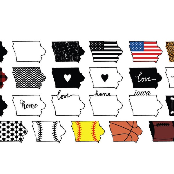 IOWA STATE SVG Bundle, Iowa State Clipart, Iowa state silhouette cut files for Cricut, Iowa outline