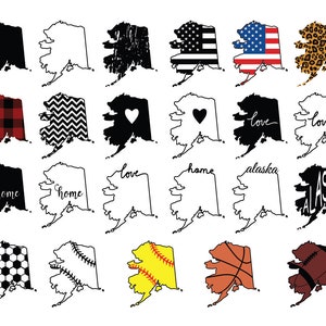 ALASKA STATE SVG Bundle, Alaska State Clipart, Alaska state silhouette cut files for Cricut, Alaska outline
