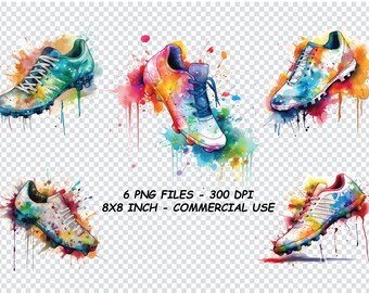 SOCCER SHOES WATERCOLOR Clipart, Soccer Printable Watercolor Art, Soccer Shoes Png, Transparent Background