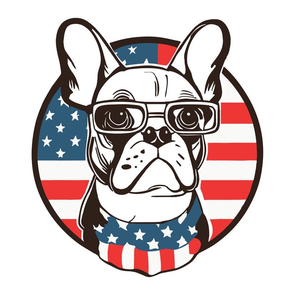 FRENCH BULLDOG SVG With American Flag, French Bulldog Clipart, French Bulldog Svg Files For Cricut, American Flag Svg