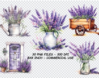 WATERCOLOR LAVENDER GARDEN Clipart, Lavender Clipart Png, Commercial Use Lavender Clipart Transparent Background