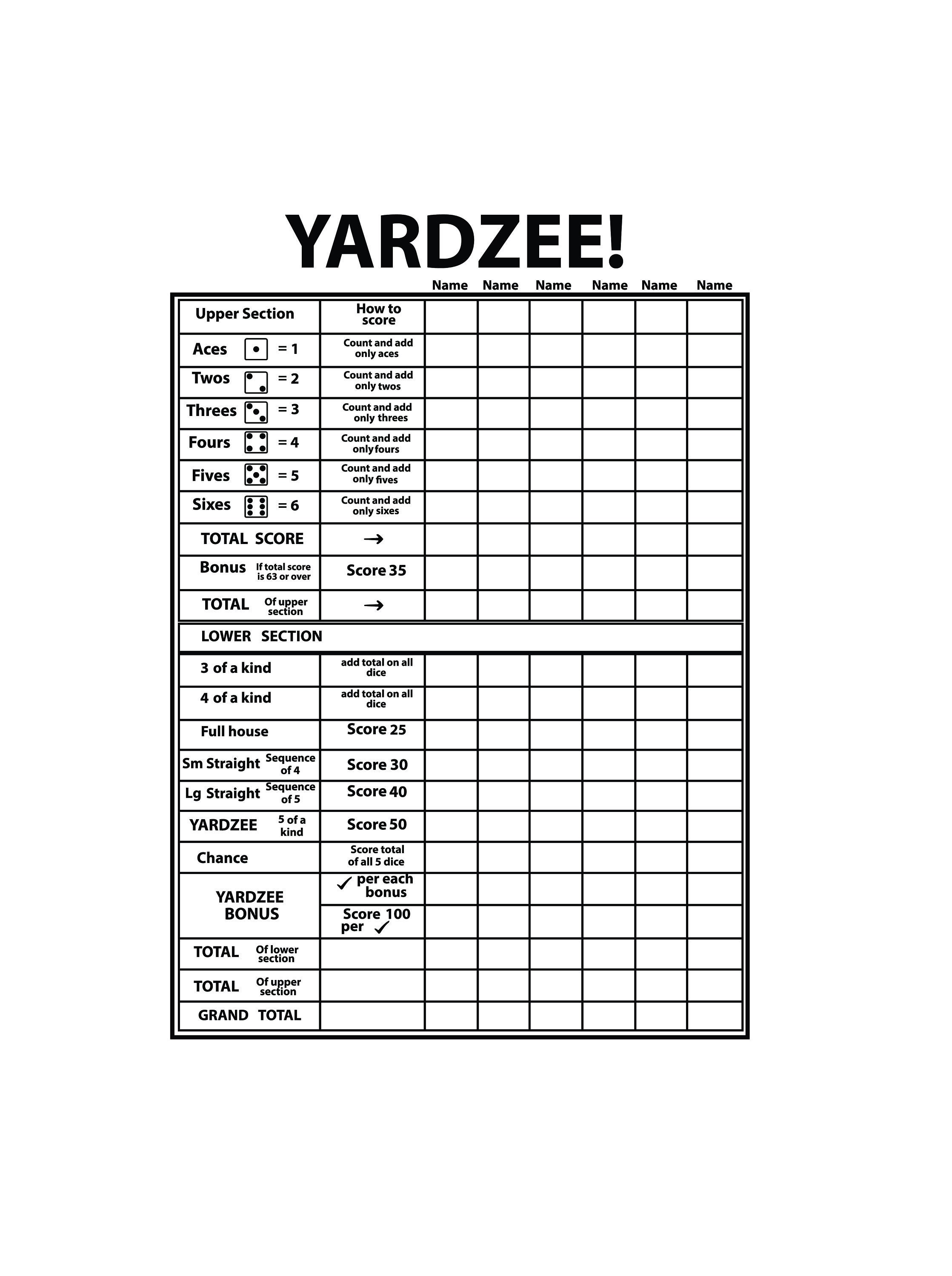 YARDZEE SCORE CARD Svg Yardzee Scorecard Svg Files Yardzee Etsy Canada