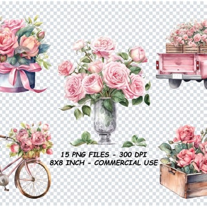 Watercolor PASTEL PINK ROSES Clipart Png, Pink Roses Clipart Png For Commercial Use, Transparent Background
