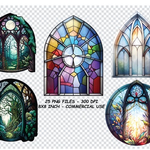 STAINED GLASS WINDOW Watercolor Clipart, Stained Glass Window Watercolor Png, Transparent Background Png