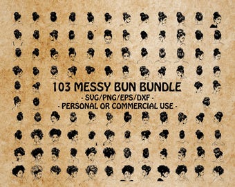MESSY BUN SVG, Trendy Hairstyle Clipart, Casual Bun Design Svg Files For Cricut, Fashionable Chic Art