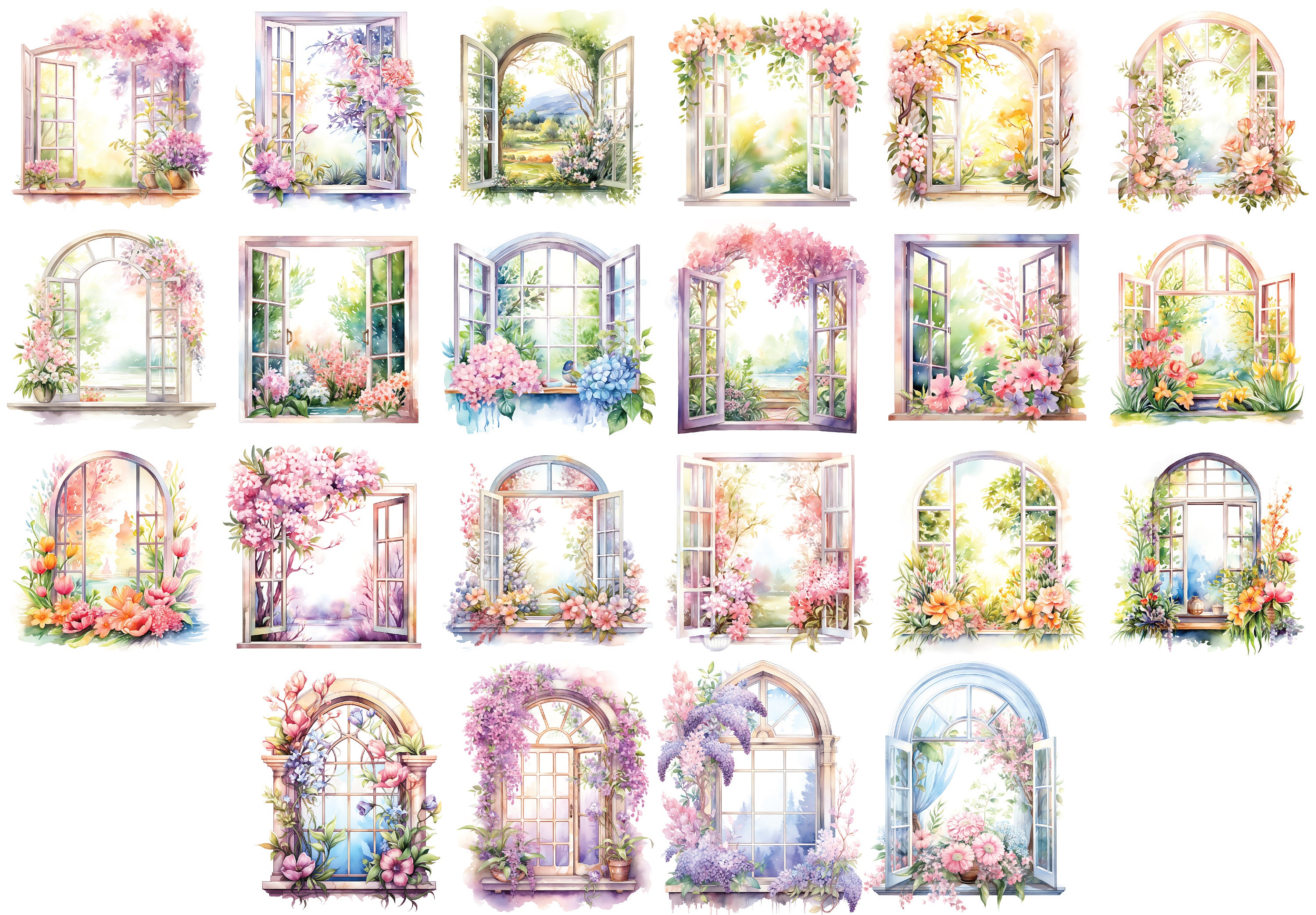 Watercolor Window Spring Background Watercolor Spring Windows Clipart, Watercolor Spring Windows Png Files ...