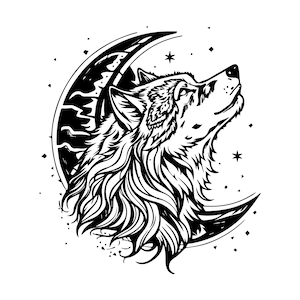 Loup hurlant SVG, clipart loup hurlant, fichier Svg loup hurlant coupe pour Cricut, lune Svg