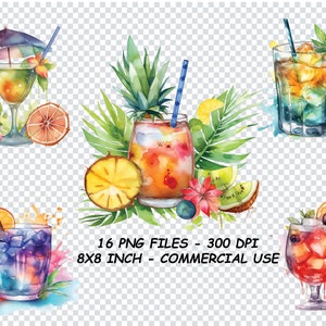 WATERCOLOR COCKTAIL CLIPART Png, Watercolor Cocktail Clipart Png Files, Transparent Background Png