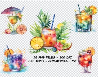 WATERCOLOR COCKTAIL CLIPART Png, Watercolor Cocktail Clipart Png Files, Transparent Background Png