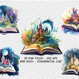 WATERCOLOR FANTASY BOOKS Clipart Png, Watercolor Fantasy Books Clipart Png Files, Transparent Background Png