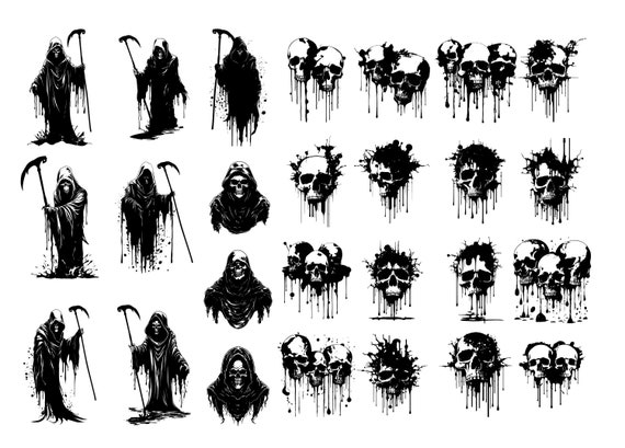 DRIPPING SKULLS SVG, Grim Reaper Svg, Skull Svg Cut Files For Cricut, Halloween Svg, Gothic Svg