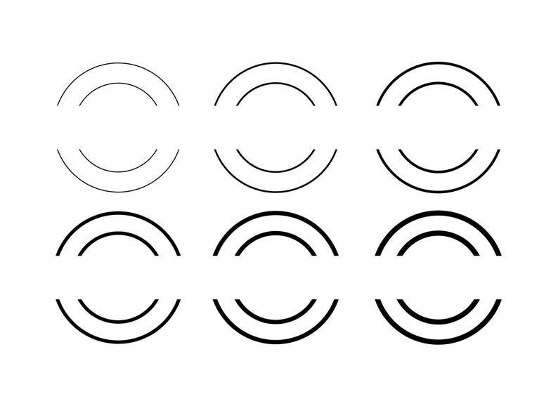 May include: Six black and white concentric circles, each with a slightly larger outer circle. The circles are arranged in two rows of three.