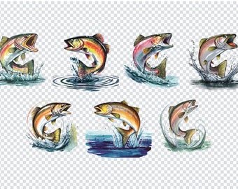 Jumping Rainbow Trout Fish Art Print, Watercolor Fishing Wall Decor, Angler Gift, Digital Download, Nature Illustration, Home Artwork