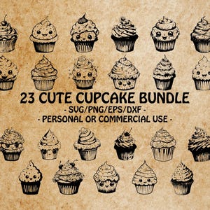 CUPCAKE LINDO SVG, Clipart de cupcake kawaii, Archivos SVG de diseño de dulces para Cricut, SVG con temática de panadería