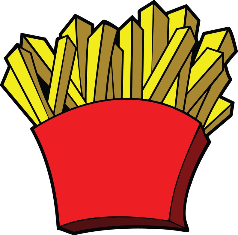 May include: A red and white paper container filled with yellow french fries.