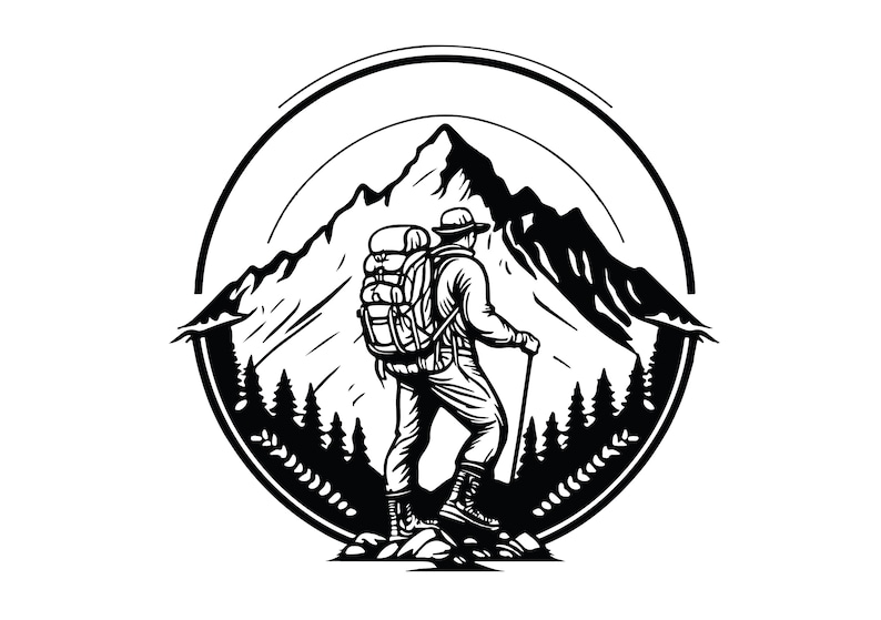 VANDRINGSSVG, VANDRINGSCLIPARK, vandrings-SVG-filer för Cricut, vandrings-SVG-klippfiler, vandrar-SVG, camping-SVG bild 1