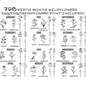 FLORES SILVESTRES DEL MES DE NACIMIENTO Svg, 768 Gráficos de flores silvestres del mes de nacimiento, Svg de flores de cumpleaños, Svg de flores silvestres