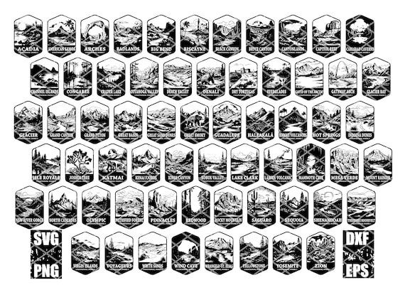 USA NATIONAL PARKS All 63, National Parks Svg Cut Files, American National Parks Laser Engraving Files