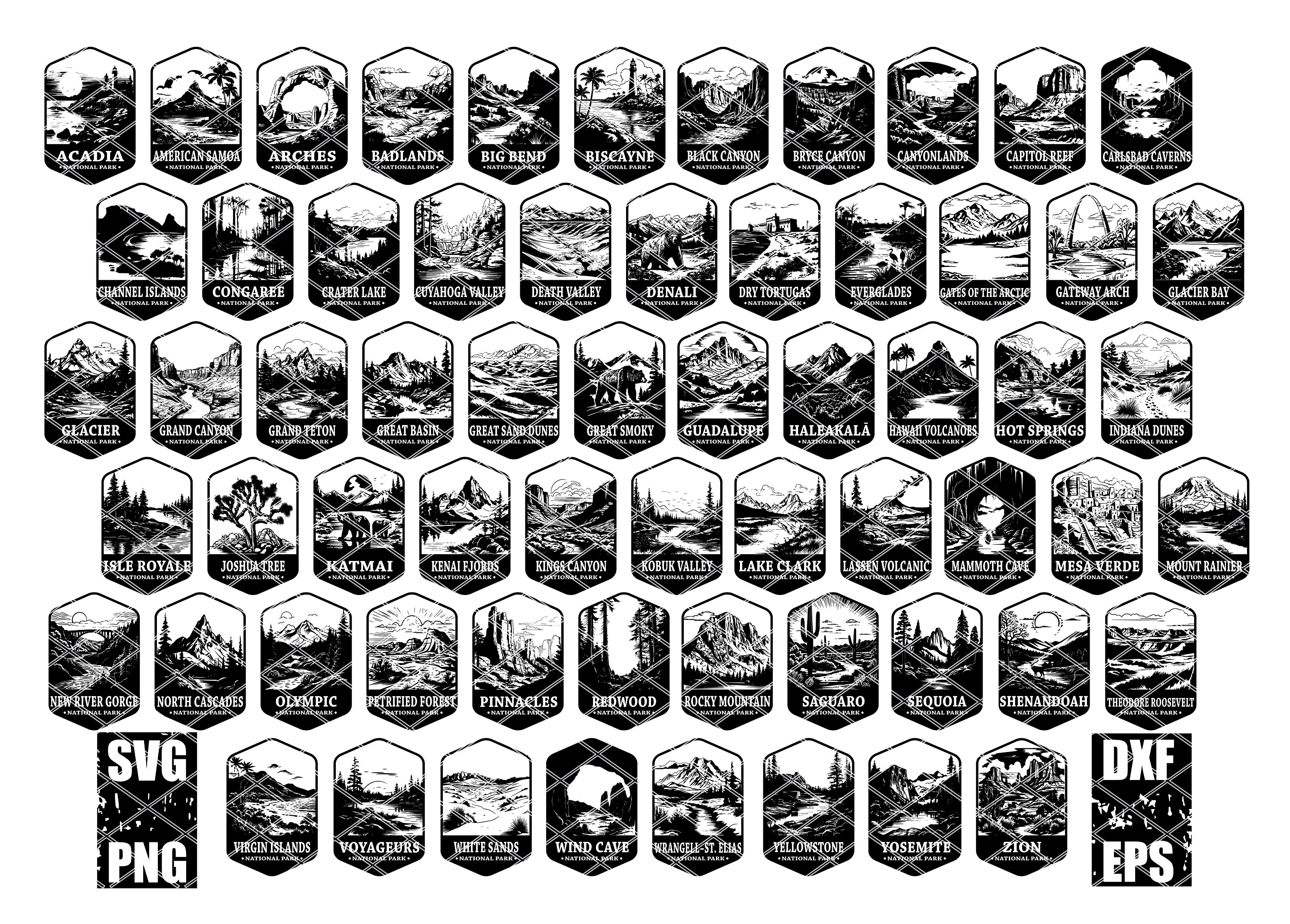 USA NATIONAL PARKS All 63, National Parks Svg Cut Files, American National Parks Laser Engraving Files