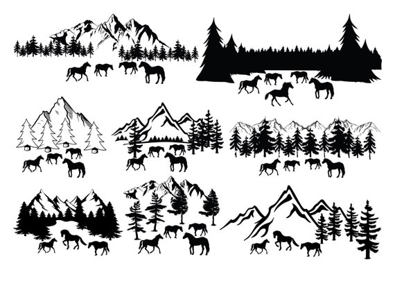 HORSE SVG, MOUNTAIN Svg, Wild Horse Svg, Mountain and Horse Svg, Horse cut files for Cricut