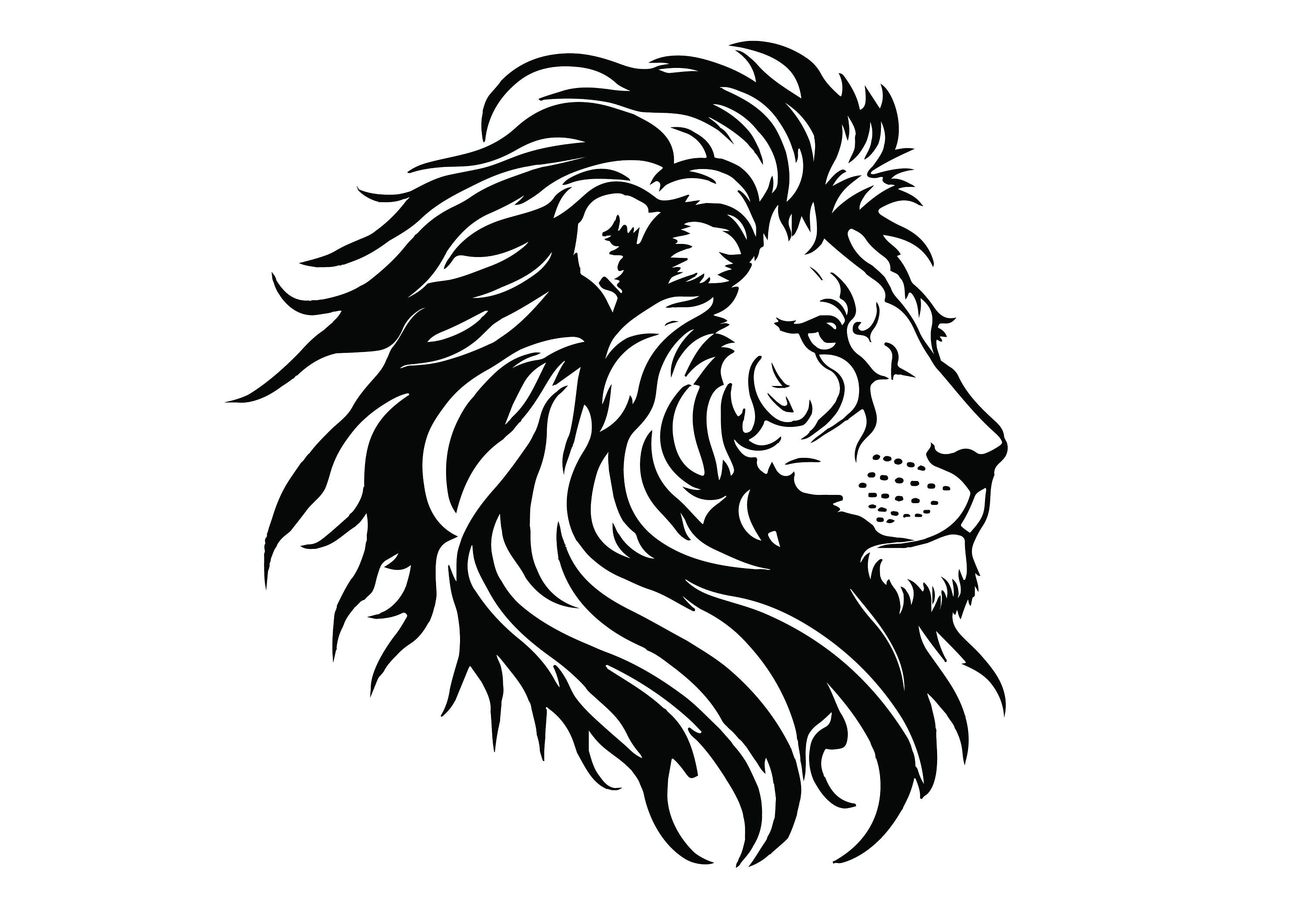 Black and White Lion Linework Tattoo - wide 5