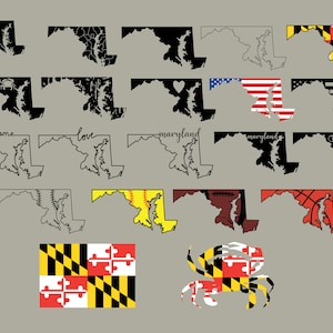 MARYLAND STATE SVG Bundle, Maryland State Clipart, Maryland state silhouette cut files for Cricut, Maryland outline